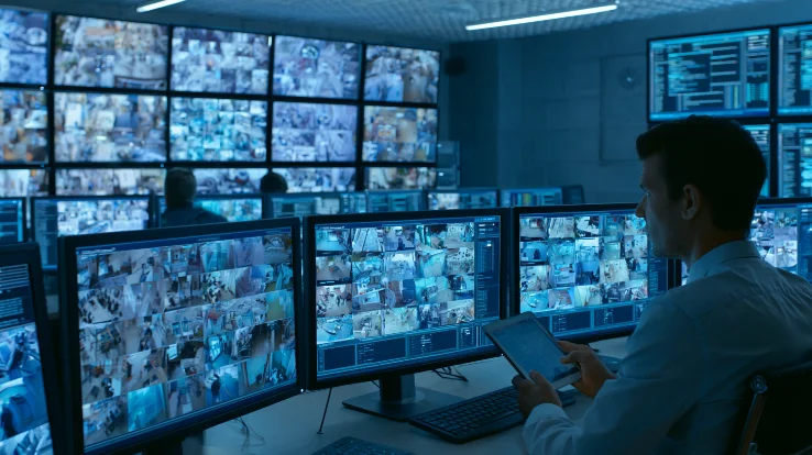 KI-Kameraüberwachung im Security-Kontrollraum